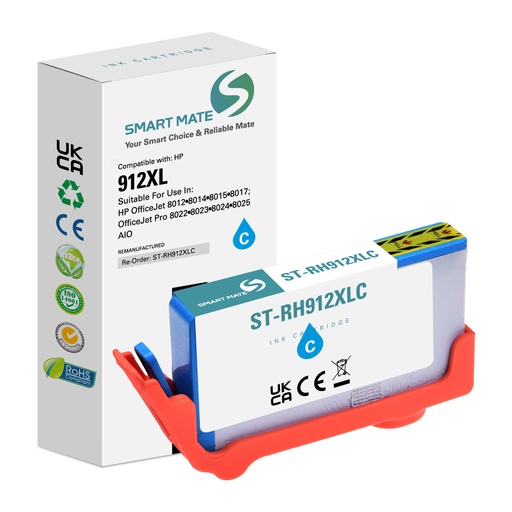 [ST-RH912XLC] SMART MATE Remanufactured HP 3YL81AE (912XL) Inkjet Cartridge Cyan