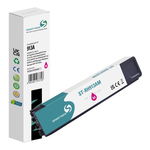 [ST-RH913AM] SMART MATE Remanufactured HP F6T78AE (913A) Inkjet Cartridge Magenta