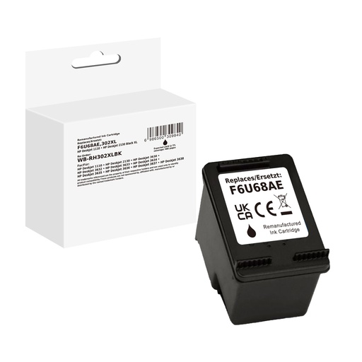 [WB-RH302XLBK] White Box Standard Remanufactured HP F6U68AE (302XL) Inkjet Cartridge Black