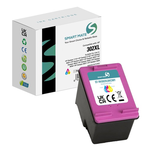 [ST-RH302XLCMY] SMART MATE Remanufactured HP F6U67AE (302XL) Inkjet Cartridge Cyan/Magenta/Yellow